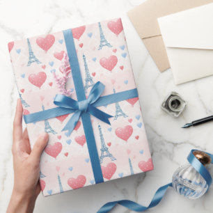 Niedlich Pink Hearts Chic Eiffel Tower Paris Franz Geschenkpapier