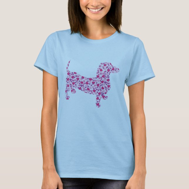Niedlich Pink Hearts Dachsund T-Shirt (Vorderseite)