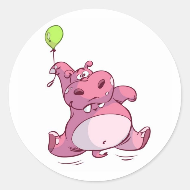 NIEDLICH PINK HIPPO AUF BALLOON RUNDER AUFKLEBER (Vorderseite)