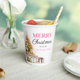 Niedlich Pink Holiday Tree Frohe Weihnachten Party Pappbecher