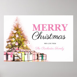 Niedlich Pink Holiday Tree Frohe Weihnachten Party Poster