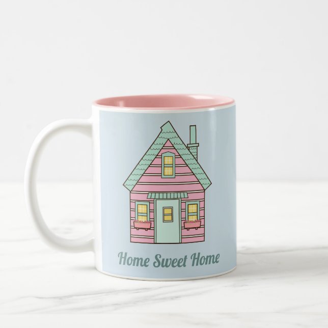 Niedlich Pink House Zuhause Sweet Zuhause Zweifarbige Tasse (Links)