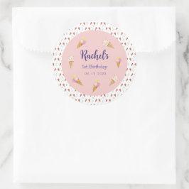 Niedlich Pink Ice Creme Cone Girl Birthday Runder Aufkleber