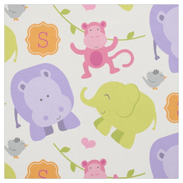 Niedlich-Pink-Jungle-Tiere Baby-Mädchen Custom Mon Stoff (Muster)