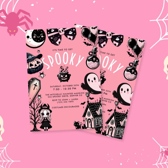 Niedlich Pink Kawai Spooky Time Halloween-Party Einladung (Von Creator hochgeladen)