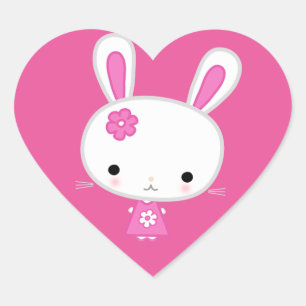 Niedlich Pink Kawaii Bunny Herz-Aufkleber