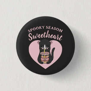 Niedlich Pink Kawaii Cat Spooky Season Sweetheart Button
