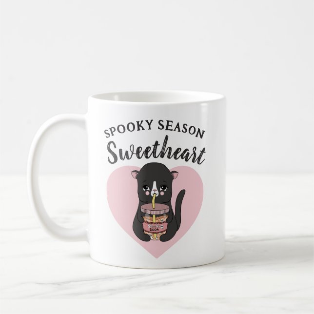 Niedlich Pink Kawaii Cat Spooky Season Sweetheart Kaffeetasse (Links)