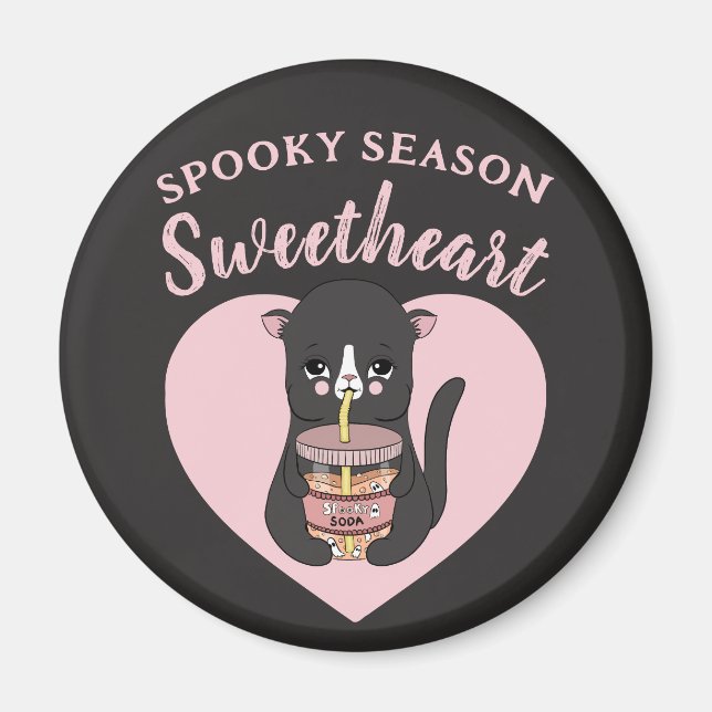 Niedlich Pink Kawaii Cat Spooky Season Sweetheart Magnet (Vorne)