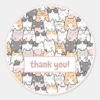 Niedlich Pink Kawaii Cats Kittens Muster Danke Runder Aufkleber