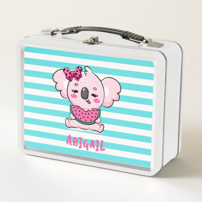 Niedlich Pink Kawaii Koala Watermela Metall Brotdose (Vorderseite)