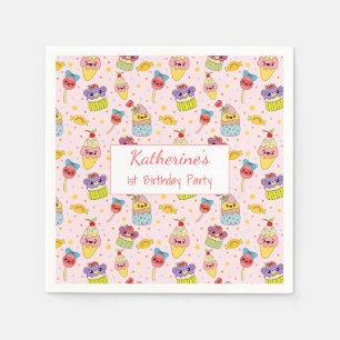 Niedlich Pink Kawaii Süßigkeiten Glückwunsch 1. Ge Serviette