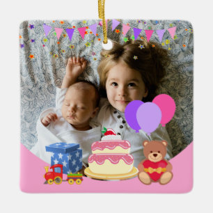 Niedlich Pink Kids Toys Geburtstagsfeier Foto Keramikornament