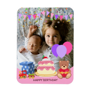 Niedlich Pink Kids Toys Geburtstagsfeier Foto Magnet