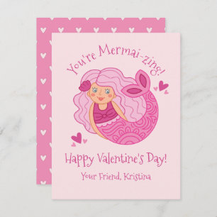 Niedlich Pink Kids Valentine Mermaid Mitteilungskarte
