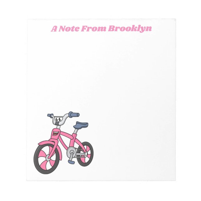 Niedlich-pink-Kinder Fahrrad Cartoon Abbildung Notizblock (Vorderseite)