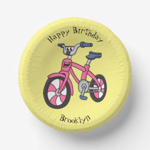 Niedlich-pink-Kinder Fahrrad Cartoon Abbildung Pappteller