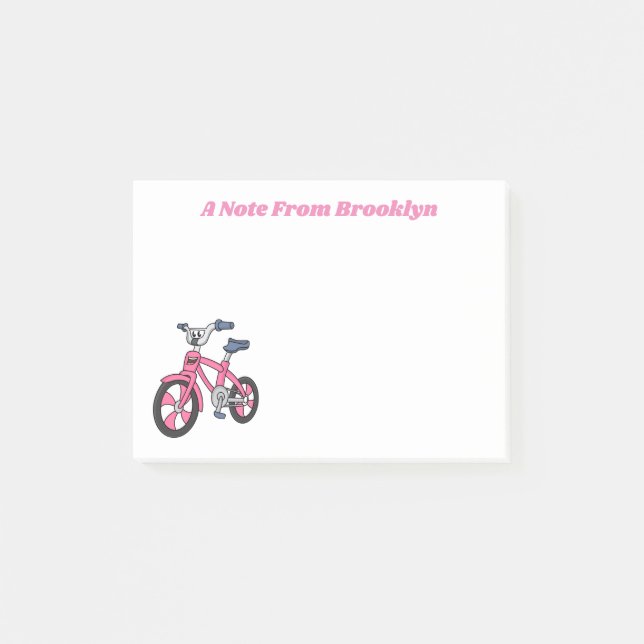 Niedlich-pink-Kinder Fahrrad Cartoon Abbildung Post-it Klebezettel (Vorderseite)