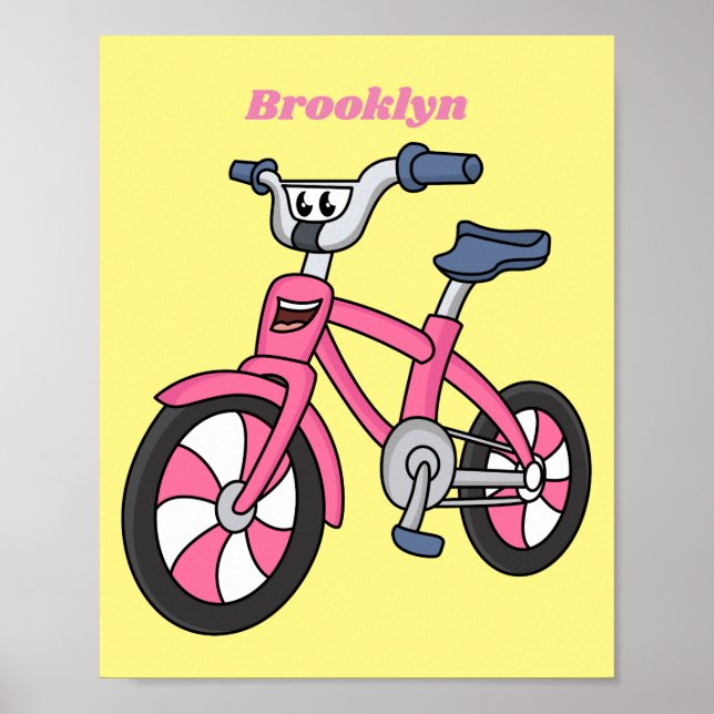 Niedlich-pink-Kinder Fahrrad Cartoon Abbildung Poster (Vorne)