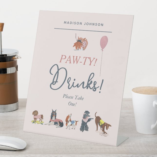 Niedlich Pink Kindergeburtstag Party Hunde Girl Sockelschild (In Situ)