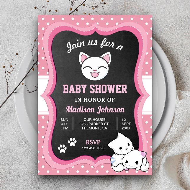 Niedlich Pink Kitten Babydusche Einladung (Von Creator hochgeladen)