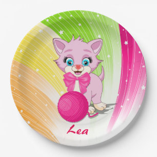 Niedlich Pink Kitten Cartoon Pappteller