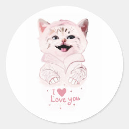 Niedlich Pink Kitten Runder Aufkleber