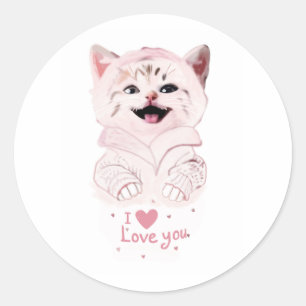 Niedlich Pink Kitten Runder Aufkleber