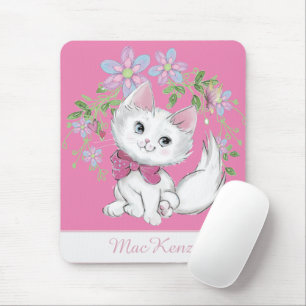 Niedlich Pink Kitten und Blume Mädchen Mousepad