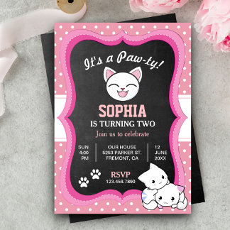 Niedlich Pink Kitty Cat Kindergeburtstag Party Ein Einladung