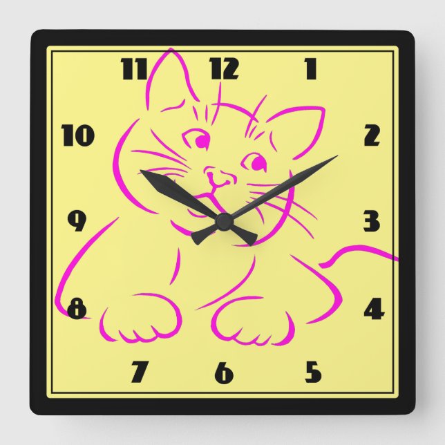 Niedlich Pink Kitty Cat Quadratische Wanduhr (Vorderseite)