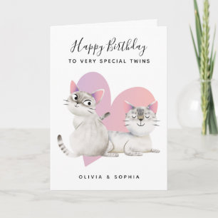 Niedlich Pink Kitty Cat Twin Girls Geburtstag Karte