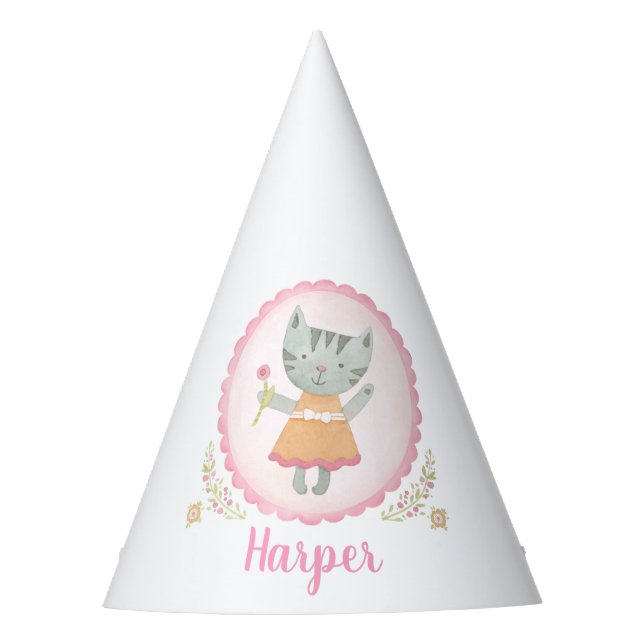 Niedlich Pink Kitty Personalisiert Party Hat Partyhütchen (Vorderseite)