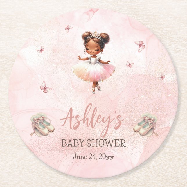 Niedlich Pink Kleine Ballerina Tutu Girl Babydusch Runder Pappuntersetzer (Vorderseite)