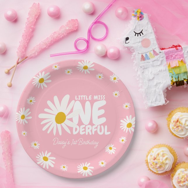 Niedlich Pink Kleine Miss ONEderful Daisy 1. Gebur Pappteller (Party)