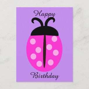 Niedlich Pink Ladybug Geburtstag Postkarte