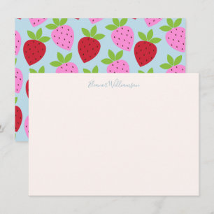 Niedlich Pink Light Blue Strawberry Frucht Individ Mitteilungskarte