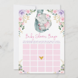 Niedlich Pink Lila Elephant Bingo Baby Showspiel Einladung