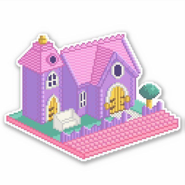 Niedlich Pink Lila Pixel Art 90s Toy Church Girls Aufkleber (Vorderseite)