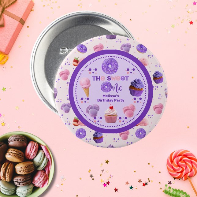 Niedlich Pink Lila Sweet One Girl's Birthday Button (Von Creator hochgeladen)