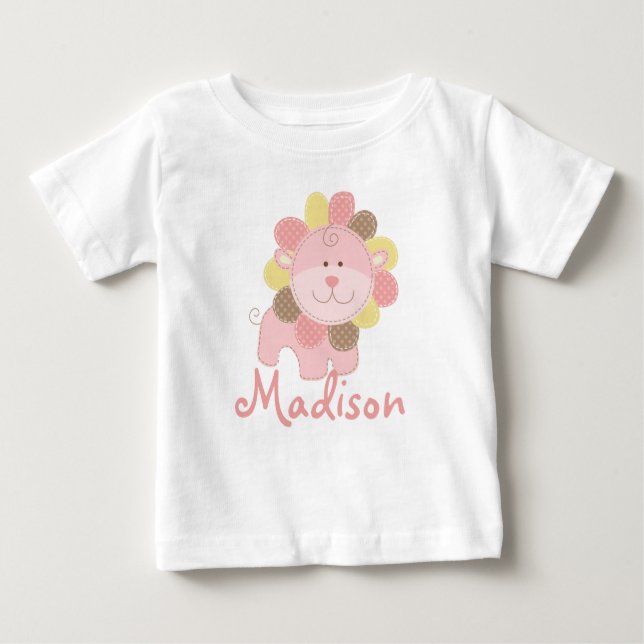 Niedlich Pink Lion Safari Jungle Personalisiert Ge Baby T-shirt (Vorderseite)
