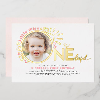 Niedlich Pink Little Miss Onederful 1. Geburtstag  Folieneinladung