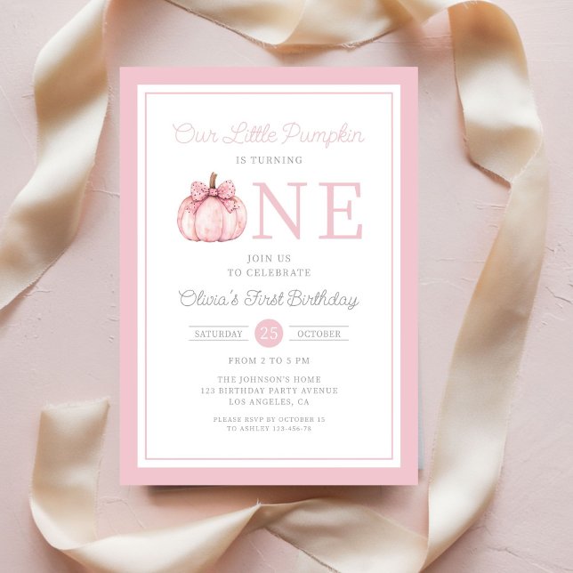 Niedlich Pink Little Pumpkin 1. Geburtstag Einladung (Cute Pink Little Pumpkin 1st Birthday Invitation)