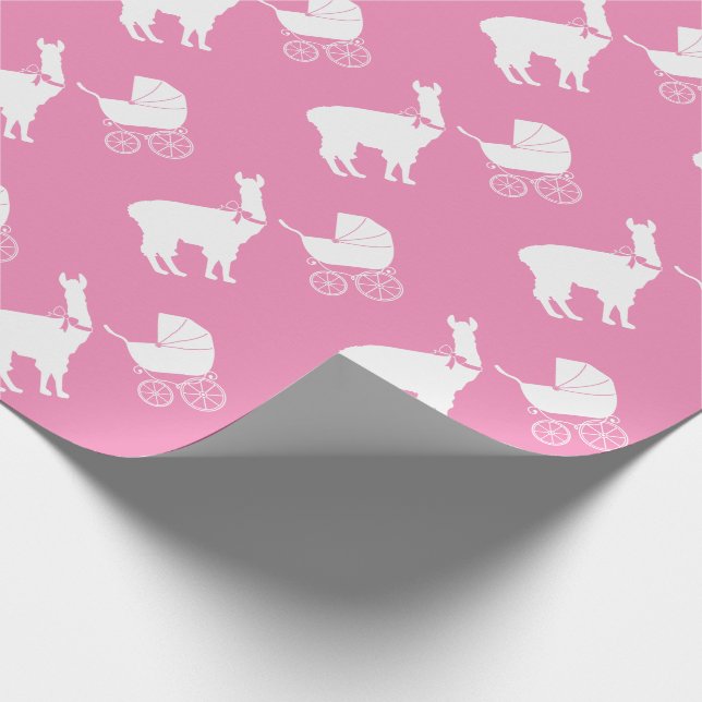Niedlich Pink Llama Girl Babydusche Geschenkpapier (Ecke)