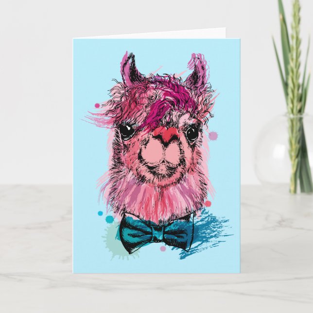Niedlich Pink Llama Karte (Vorderseite)