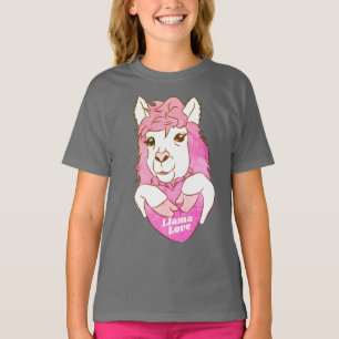 Niedlich Pink Llama Sketch & Herz T-Shirt