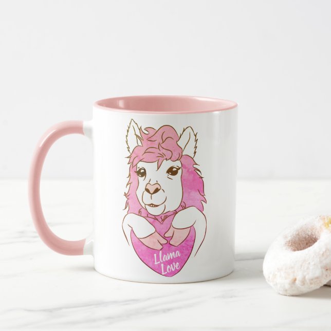 Niedlich Pink Llama Sketch Llama Liebe Tasse (Mit Donut)