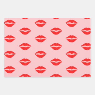 Niedlich Pink Luscious Red Lips Lipstick-Muster Geschenkpapier Set