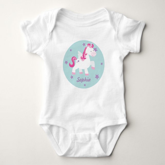 Niedlich Pink Magical Unicorn Baby Strampler (Vorderseite)