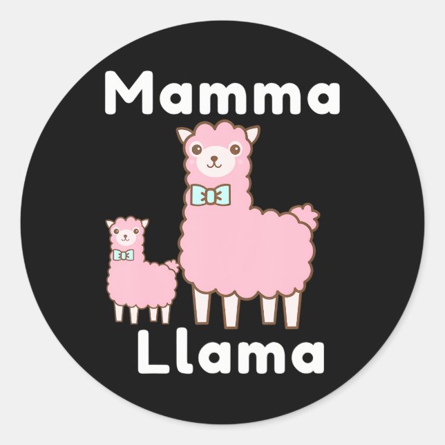 Niedlich Pink Mamma Llama Novelty Funny Llama Runder Aufkleber (Vorderseite)